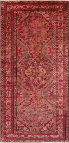 Pink Vintage Persian Handmade Wool Rug - 4' 6" X 9' 2"