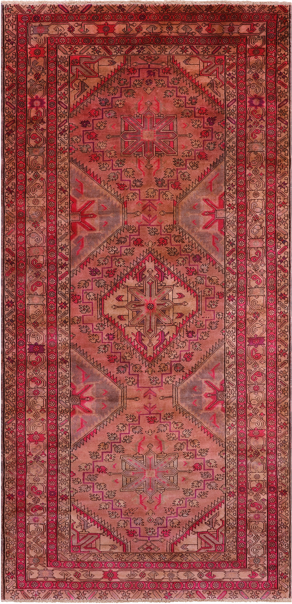 Pink Vintage Persian Handmade Wool Rug - 4' 6" X 9' 2"