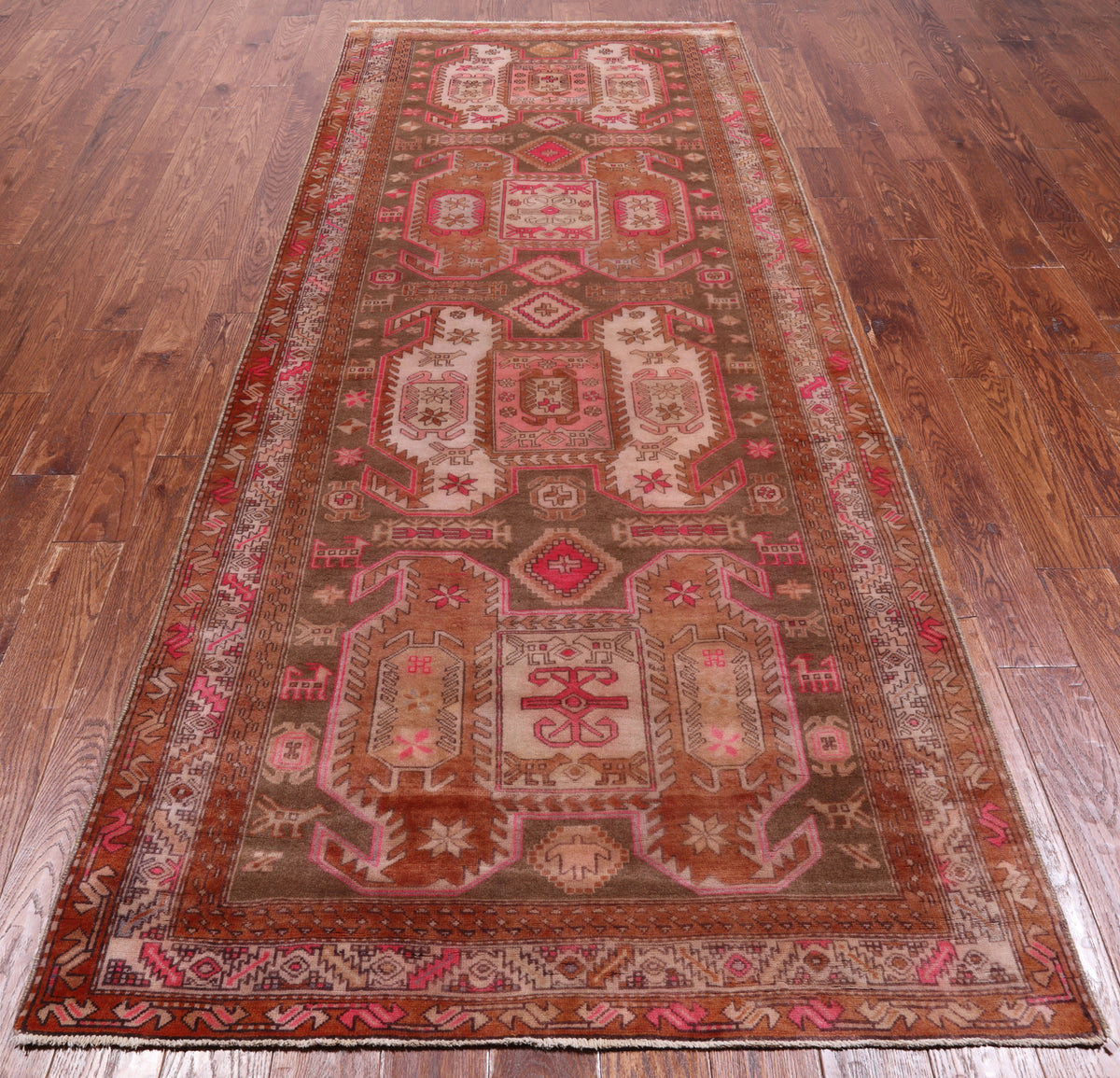 Brown Vintage Persian Hand Knotted Wool Runner Rug - 4' 2" X 10' 5"