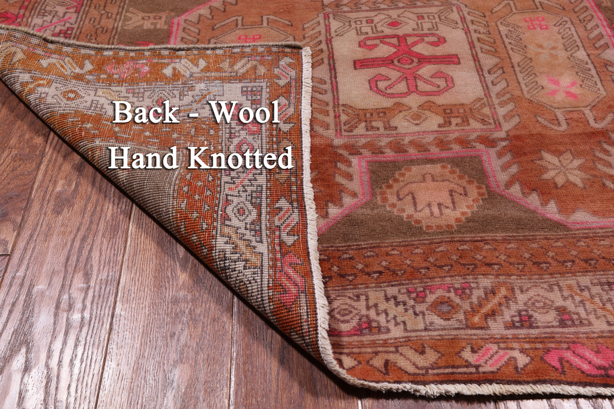 Brown Vintage Persian Hand Knotted Wool Runner Rug - 4' 2" X 10' 5"