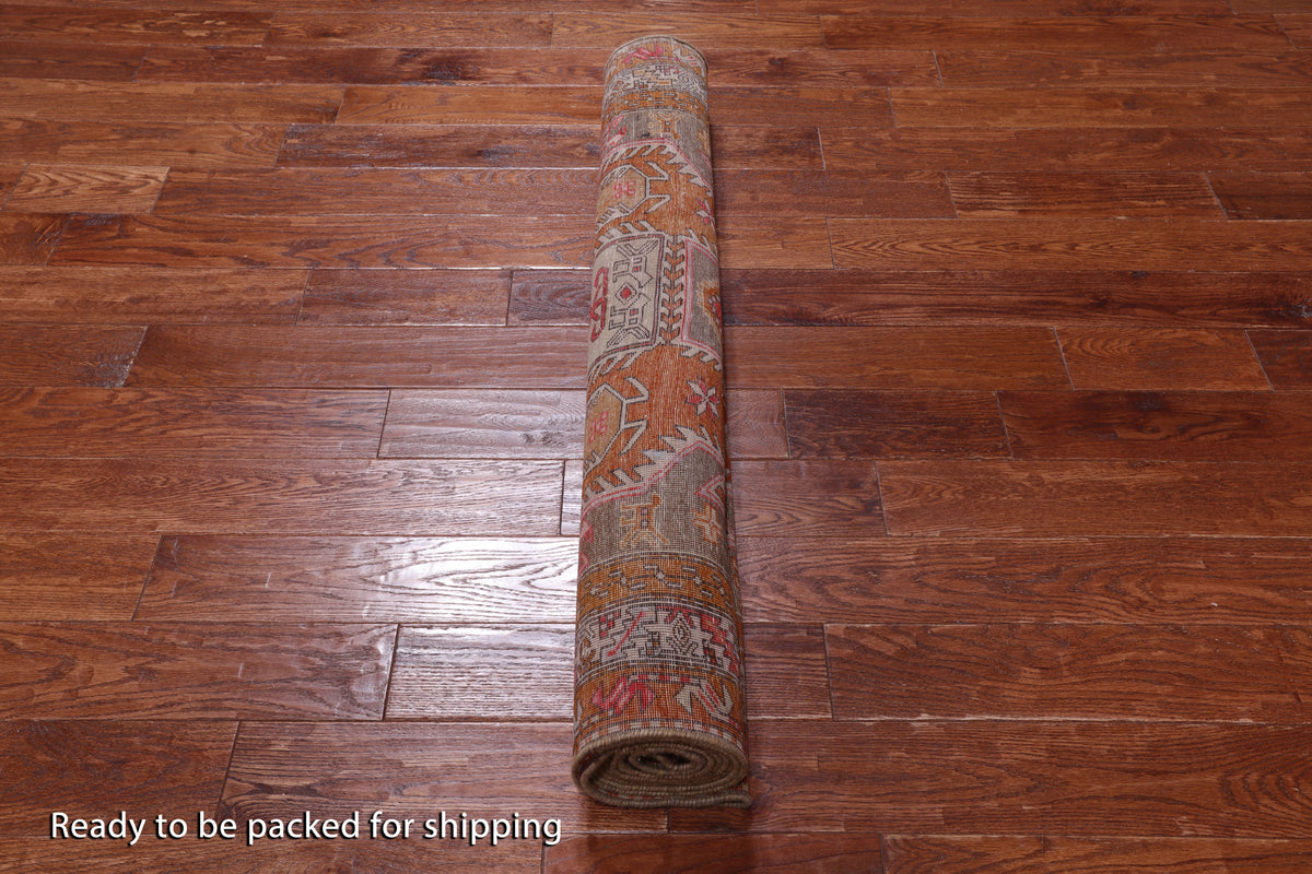 Brown Vintage Persian Hand Knotted Wool Runner Rug - 4' 2" X 10' 5"