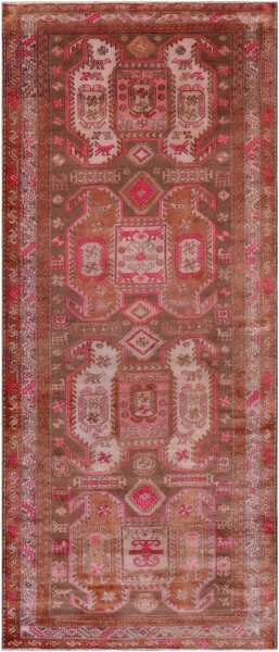 Brown Vintage Persian Hand Knotted Wool Runner Rug - 4' 2" X 10' 5"