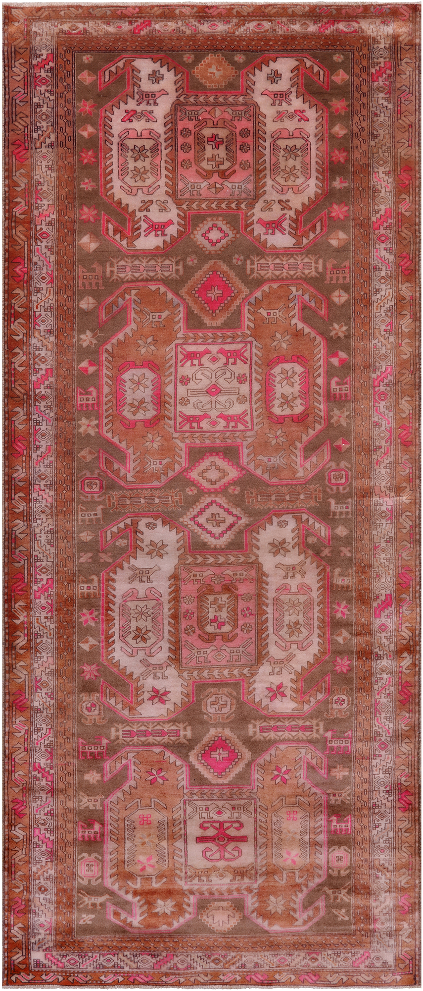 Brown Vintage Persian Hand Knotted Wool Runner Rug - 4' 2" X 10' 5"