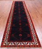 Navy Blue Vintage Persian Handmade Wool Runner Rug - 3' 8" X 14' 5"