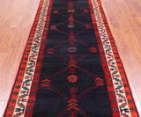 Navy Blue Vintage Persian Handmade Wool Runner Rug - 3' 8" X 14' 5"