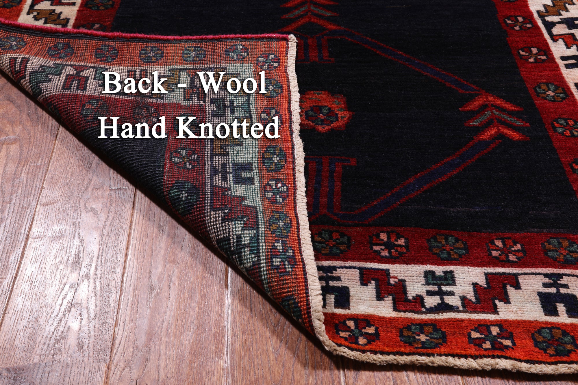 Navy Blue Vintage Persian Handmade Wool Runner Rug - 3' 8" X 14' 5"