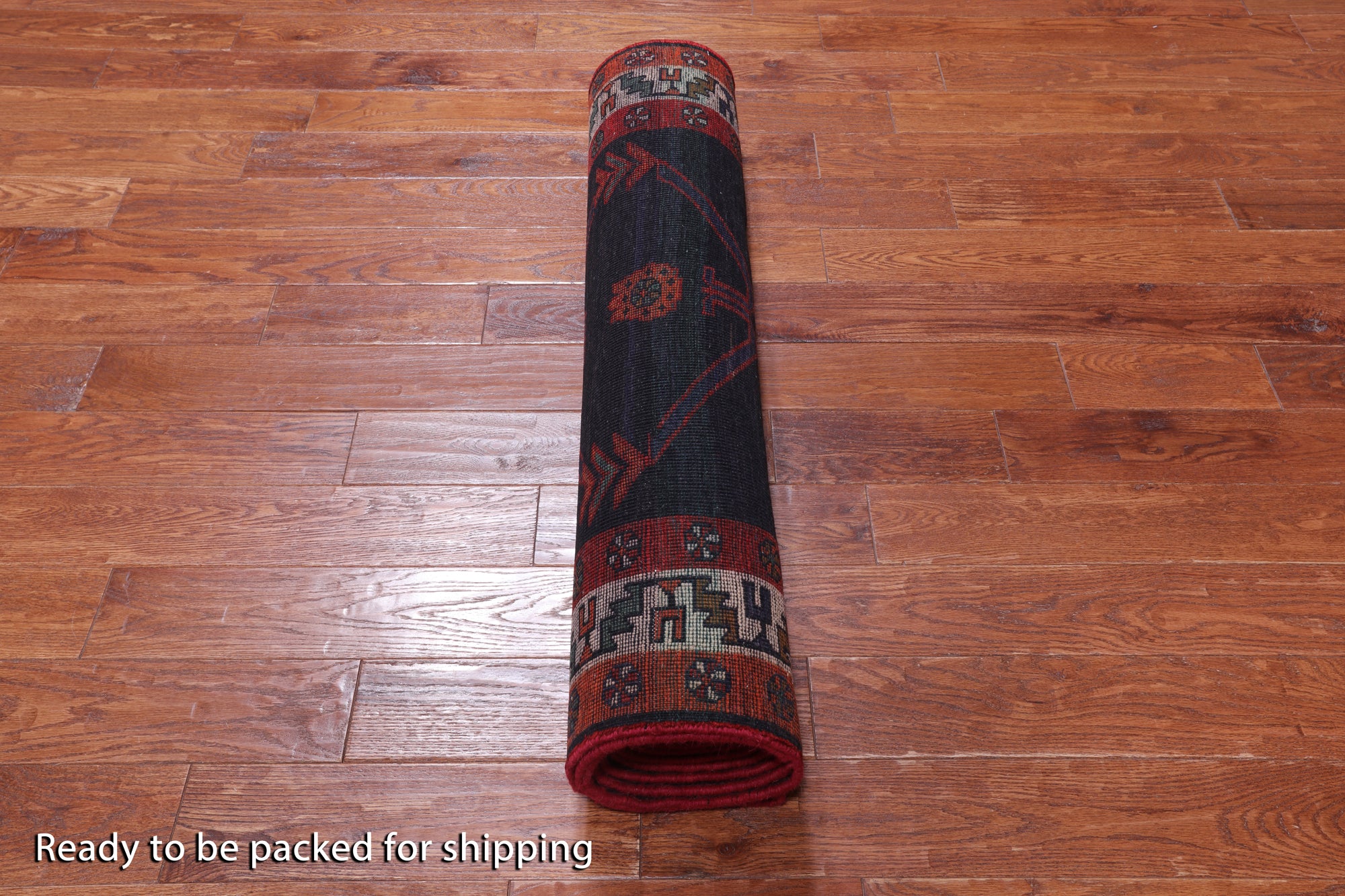 Navy Blue Vintage Persian Handmade Wool Runner Rug - 3' 8" X 14' 5"