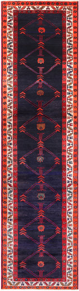 Navy Blue Vintage Persian Handmade Wool Runner Rug - 3' 8" X 14' 5"