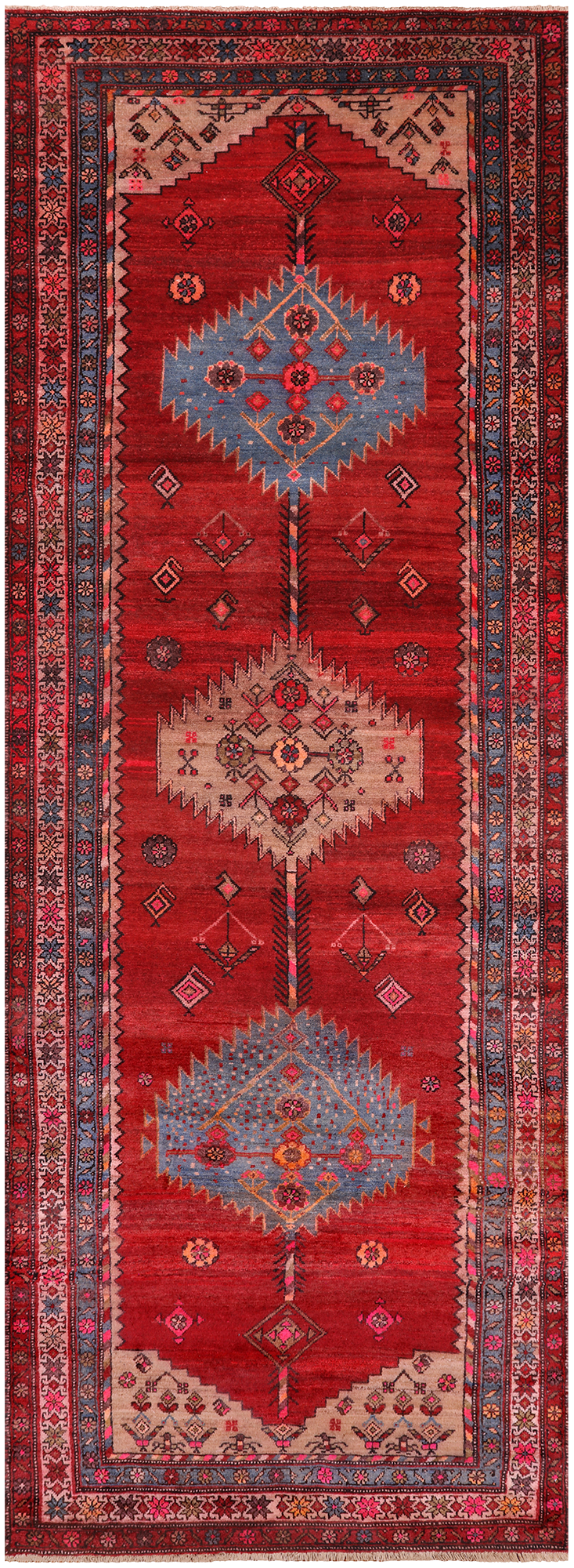 Red Vintage Persian Handmade Wool Runner Rug - 4' 0" X 12' 0"
