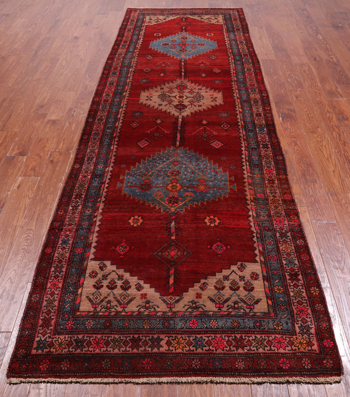 Red Vintage Persian Handmade Wool Runner Rug - 4' 0" X 12' 0"