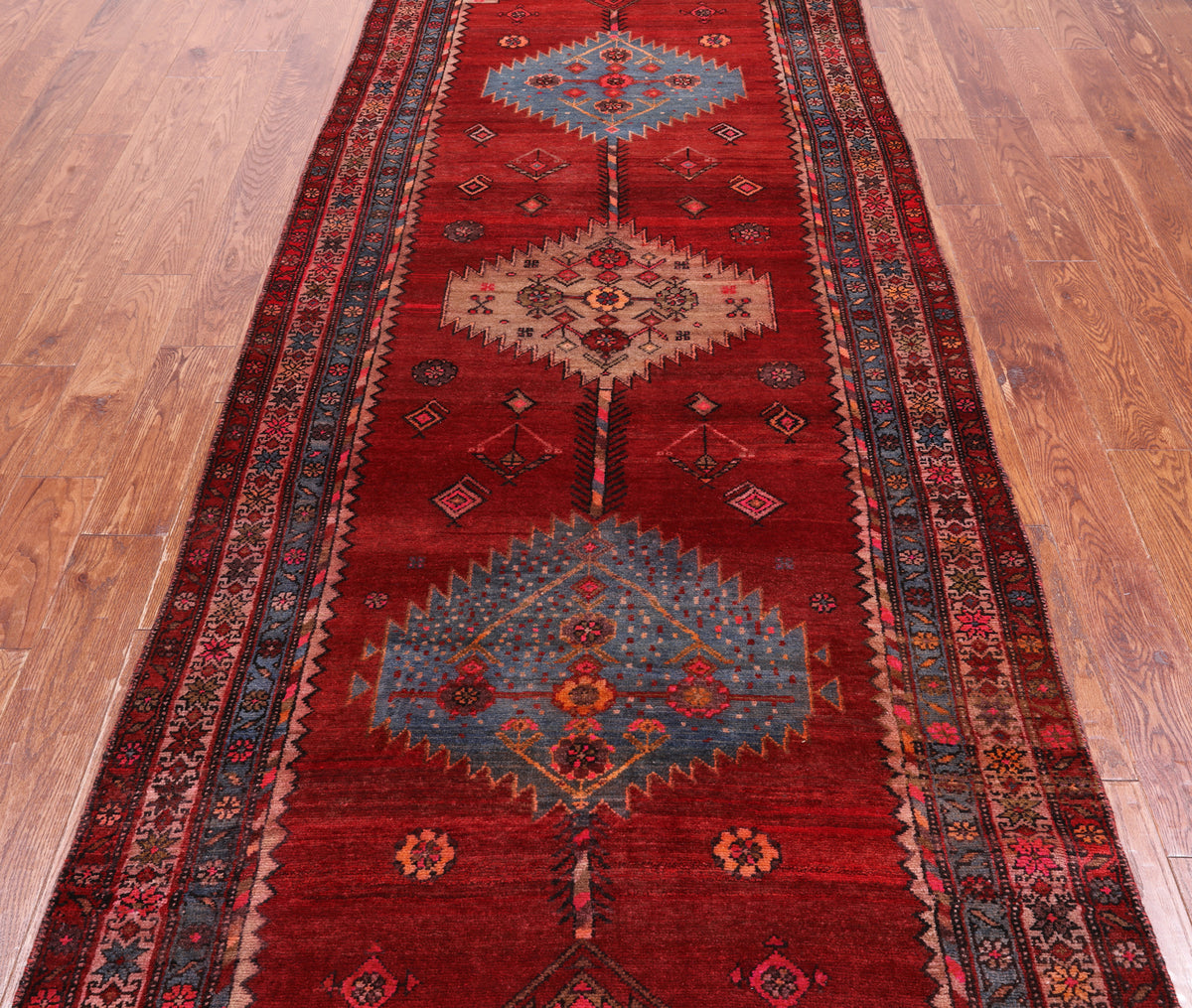 Red Vintage Persian Handmade Wool Runner Rug - 4' 0" X 12' 0"
