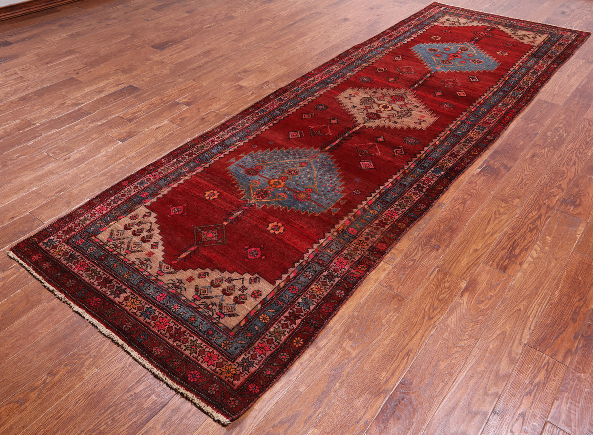 Red Vintage Persian Handmade Wool Runner Rug - 4' 0" X 12' 0"