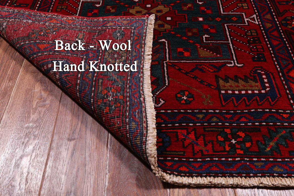 Red Vintage Persian Handmade Wool Runner Rug - 3' 6" X 10' 9"