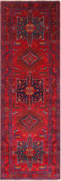 Red Vintage Persian Handmade Wool Runner Rug - 3' 6" X 10' 9"