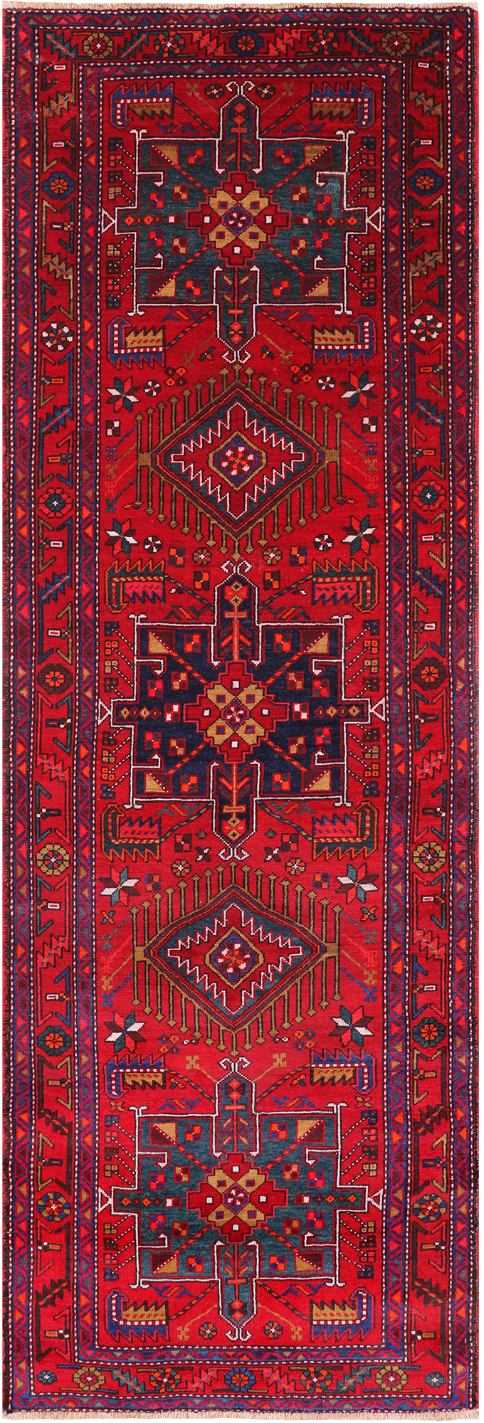 Red Vintage Persian Handmade Wool Runner Rug - 3' 6" X 10' 9"