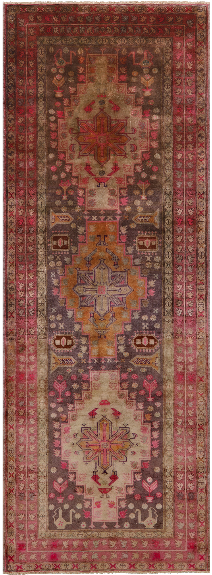 Brown Vintage Persian Hand-Knotted Wool Runner Rug - 3' 8" X 10' 6"