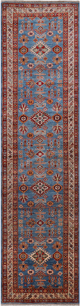 Blue Super Kazak Hand Knotted Wool Runner Rug - 2' 6" X 9' 9"