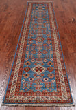 Blue Super Kazak Hand Knotted Wool Runner Rug - 2' 6" X 9' 9"