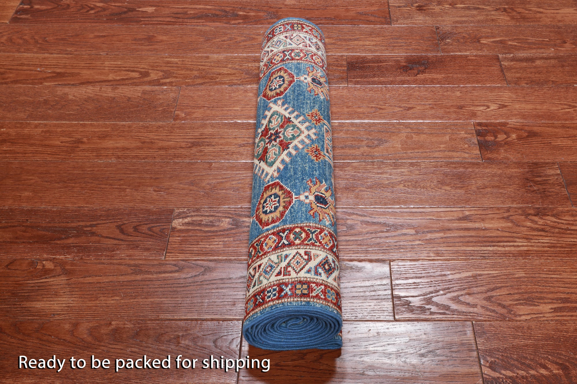 Blue Super Kazak Hand Knotted Wool Runner Rug - 2' 6" X 9' 9"