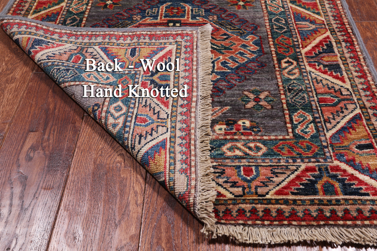Grey Super Kazak Hand Knotted Wool Runner Rug - 2' 8" X 9' 0"