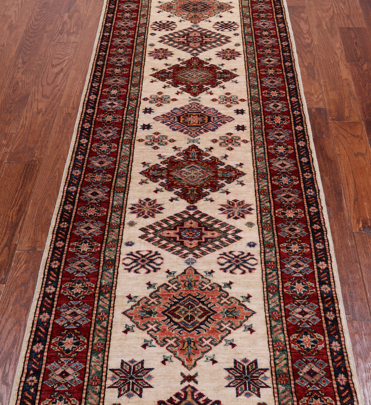 Ivory Super Kazak Handmade Wool Runner Rug - 2' 10" X 9' 5"
