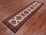 Ivory Super Kazak Handmade Wool Runner Rug - 2' 10" X 9' 5"