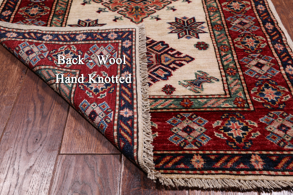 Ivory Super Kazak Handmade Wool Runner Rug - 2' 10" X 9' 5"