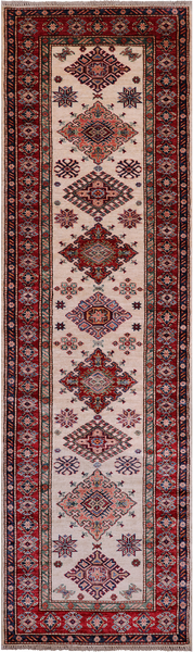 Ivory Super Kazak Handmade Wool Runner Rug - 2' 10" X 9' 5"