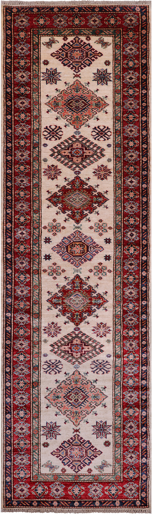 Ivory Super Kazak Handmade Wool Runner Rug - 2' 10" X 9' 5"