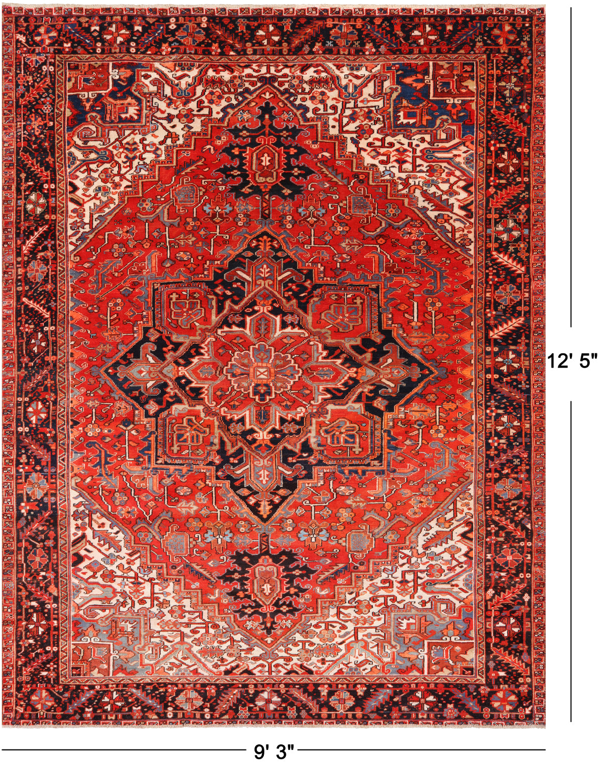 Red Vintage Persian Heriz Serapi Hand Knotted Wool Rug - 9' 3" X 12' 5"