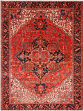 Red Vintage Persian Heriz Serapi Hand Knotted Wool Rug - 9' 3" X 12' 5"