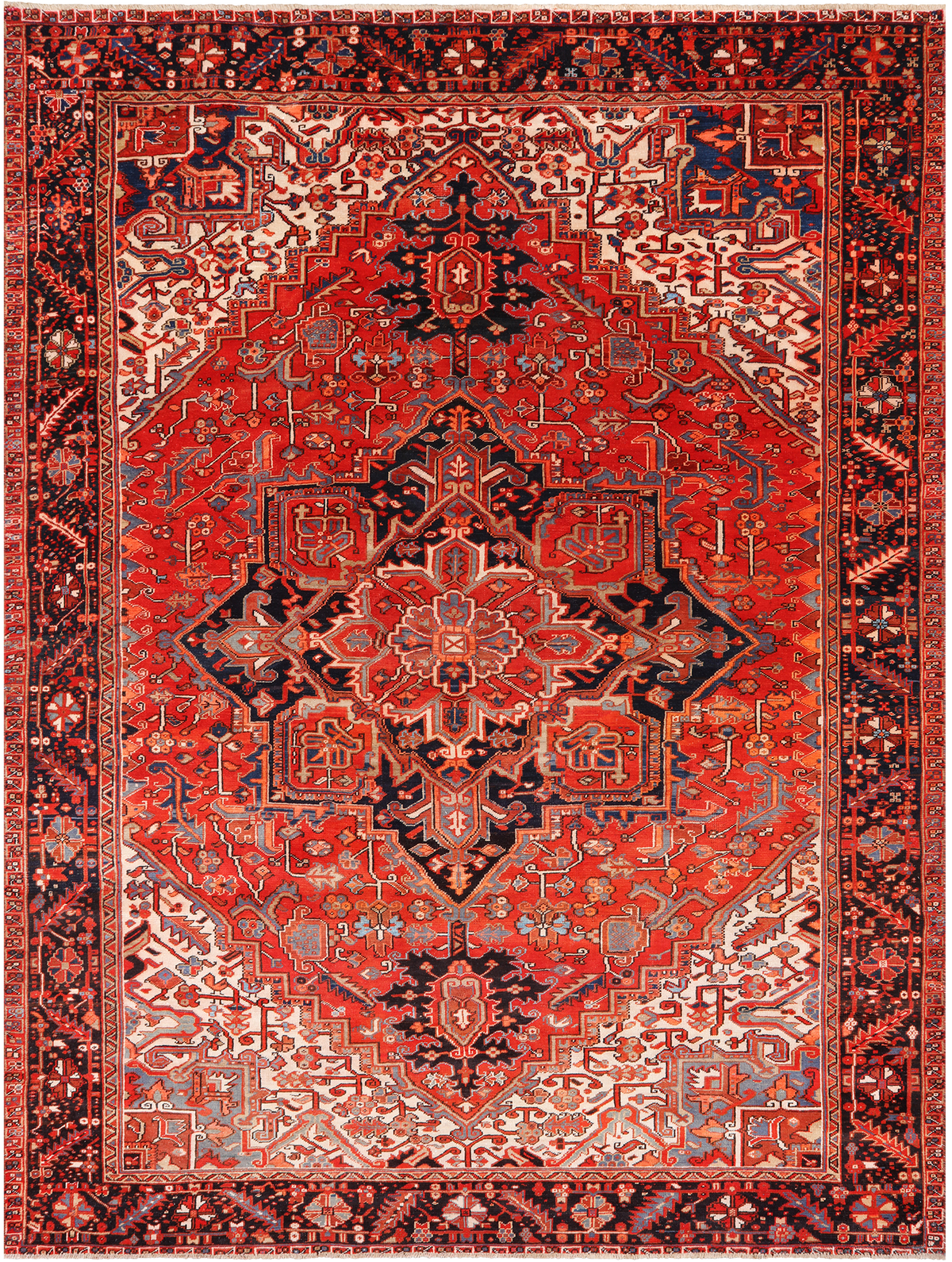 Red Vintage Persian Heriz Serapi Hand Knotted Wool Rug - 9' 3" X 12' 5"