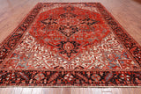 Red Vintage Persian Heriz Serapi Hand Knotted Wool Rug - 9' 3" X 12' 5"