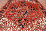 Red Vintage Persian Heriz Serapi Hand Knotted Wool Rug - 9' 3" X 12' 5"