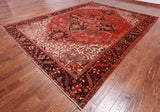 Red Vintage Persian Heriz Serapi Hand Knotted Wool Rug - 9' 3" X 12' 5"