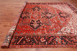 Red Vintage Persian Heriz Serapi Hand Knotted Wool Rug - 9' 3" X 12' 5"