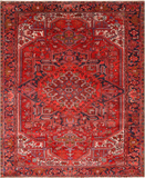 Red Vintage Persian Heriz Serapi Handmade Wool Rug - 10' 1" X 12' 7"