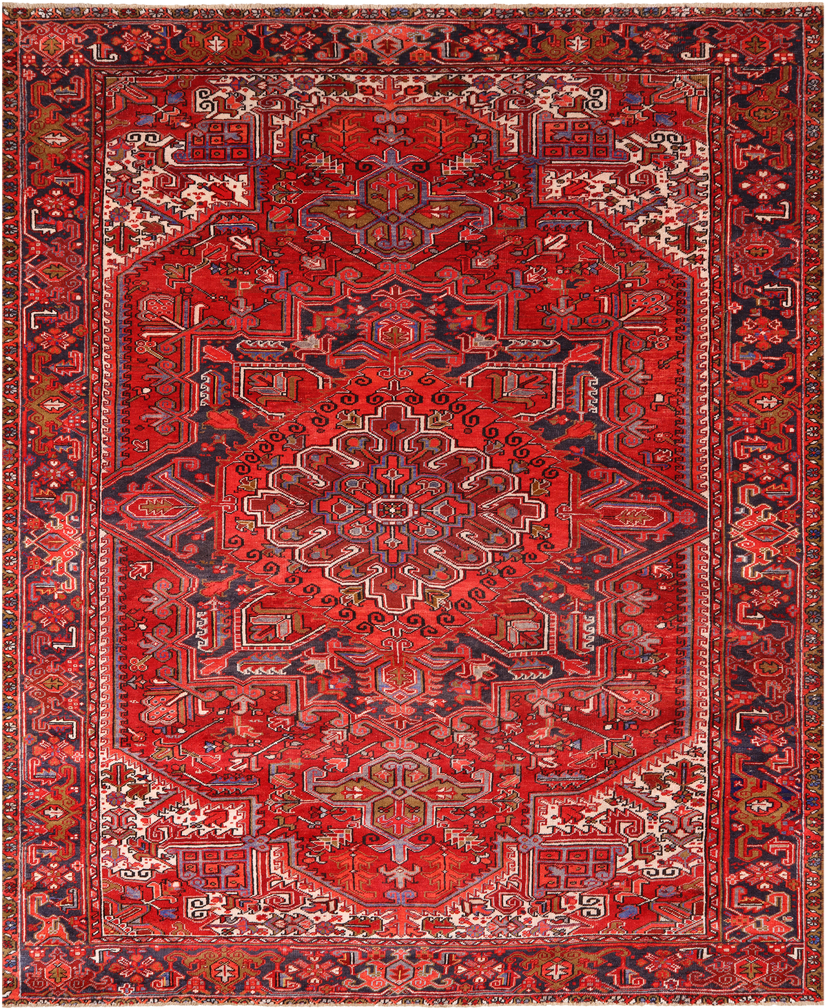 Red Vintage Persian Heriz Serapi Handmade Wool Rug - 10' 1" X 12' 7"
