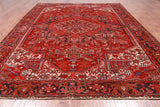 Red Vintage Persian Heriz Serapi Handmade Wool Rug - 10' 1" X 12' 7"