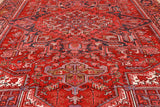 Red Vintage Persian Heriz Serapi Handmade Wool Rug - 10' 1" X 12' 7"