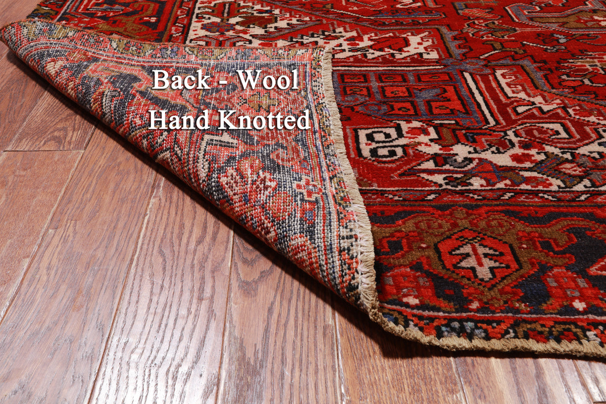 Red Vintage Persian Heriz Serapi Handmade Wool Rug - 10' 1" X 12' 7"