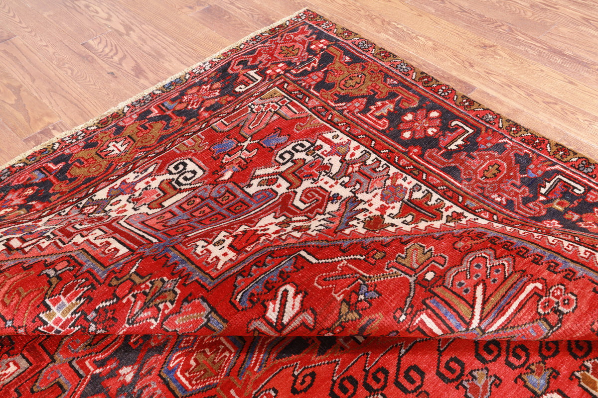 Red Vintage Persian Heriz Serapi Handmade Wool Rug - 10' 1" X 12' 7"