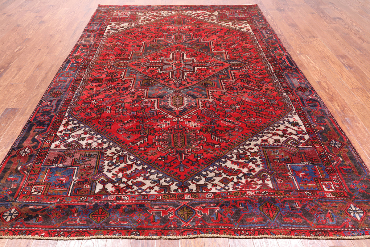 Rust Vintage Persian Heriz Serapi Handmade Wool Rug - 7' 8" X 10' 9"