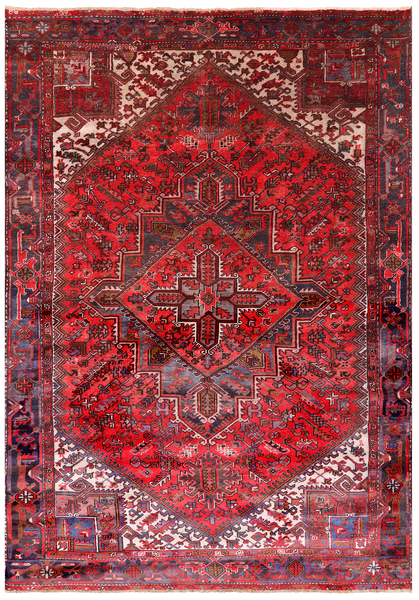 Rust Vintage Persian Heriz Serapi Handmade Wool Rug - 7' 8" X 10' 9"