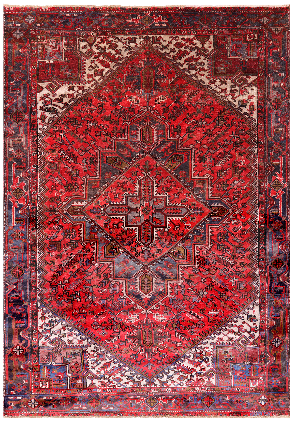 Rust Vintage Persian Heriz Serapi Handmade Wool Rug - 7' 8" X 10' 9"