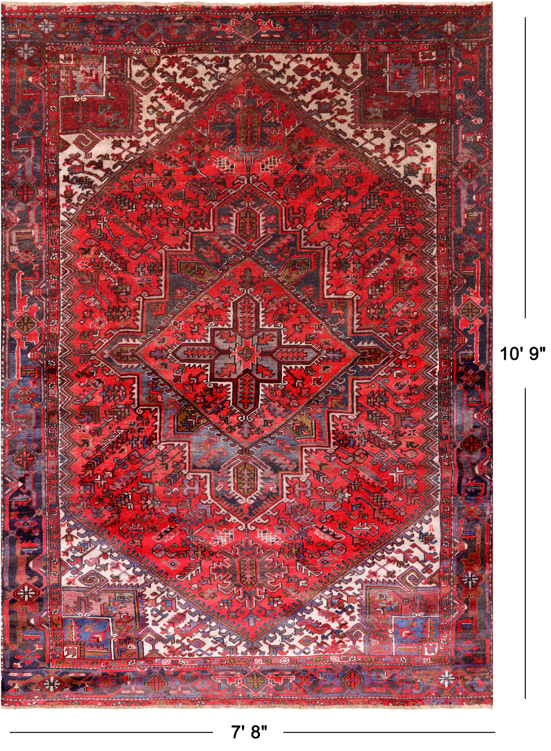 Rust Vintage Persian Heriz Serapi Handmade Wool Rug - 7' 8" X 10' 9"