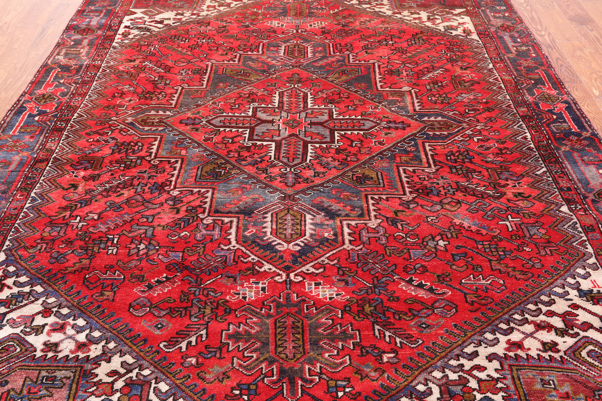 Rust Vintage Persian Heriz Serapi Handmade Wool Rug - 7' 8" X 10' 9"