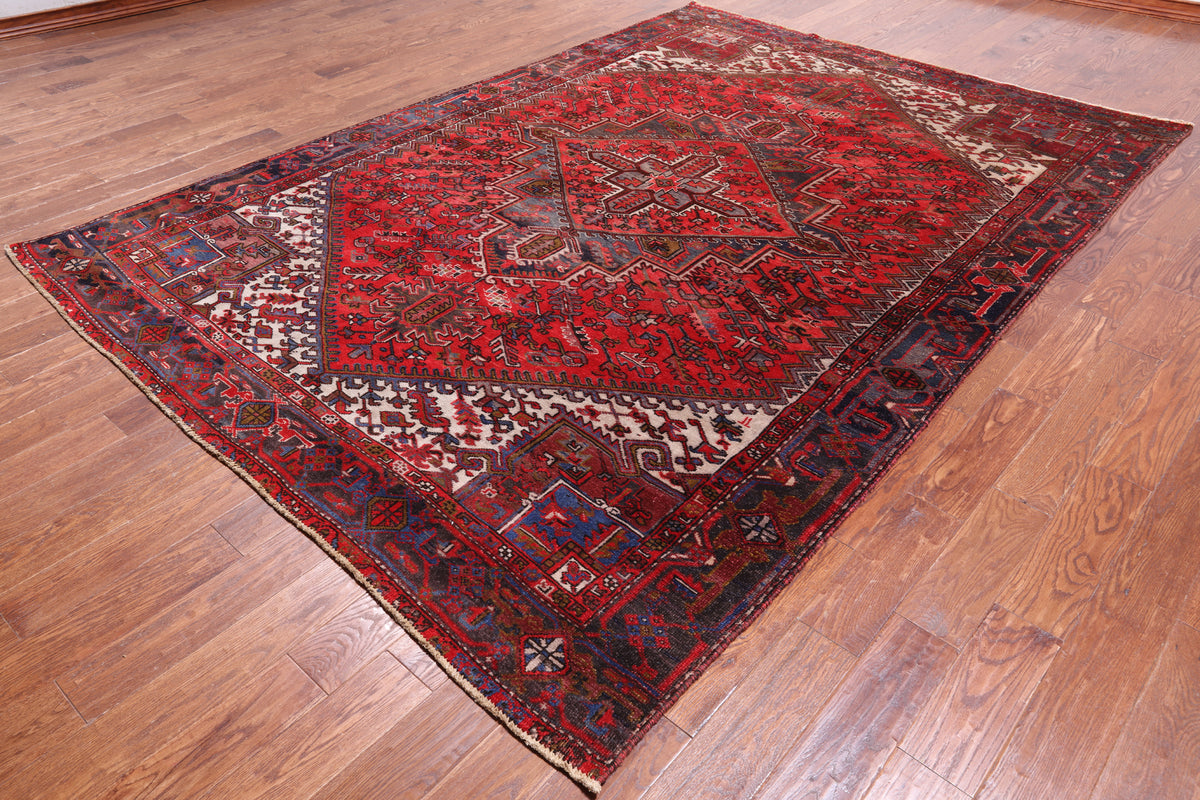 Rust Vintage Persian Heriz Serapi Handmade Wool Rug - 7' 8" X 10' 9"