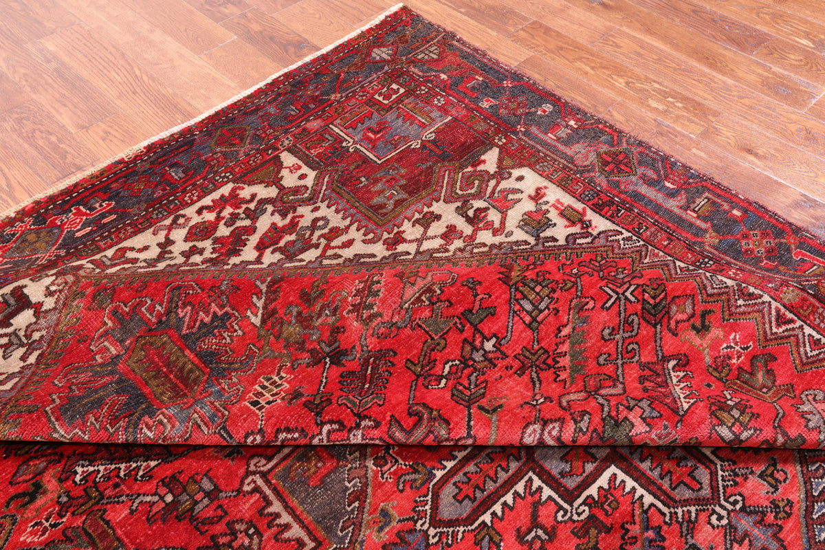 Rust Vintage Persian Heriz Serapi Handmade Wool Rug - 7' 8" X 10' 9"