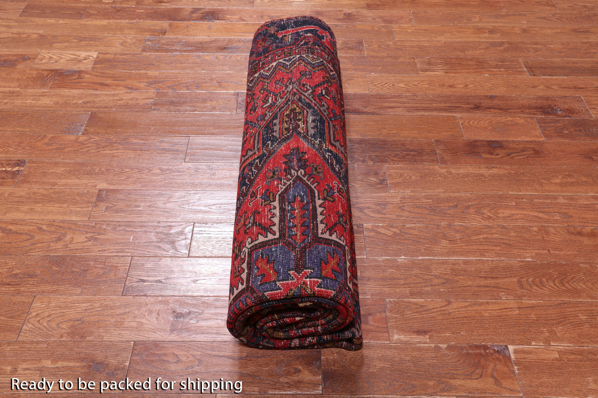 Rust Vintage Persian Heriz Serapi Handmade Wool Rug - 7' 8" X 10' 9"